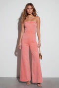 Coral Acid Wash Corset Wide-leg Jumpsuit with Raw Hem - Denim jumpsuit - Photo 2