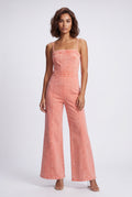 Coral Acid Wash Corset Wide-leg Jumpsuit with Raw Hem - Denim jumpsuit - Photo 5