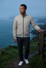 Cream Chevron Quilted Lightweight Bomber Jacket with Stand Collar - Quilted jacket - Photo 5