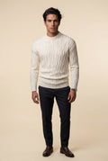 Cream Chunky Cable Crewneck Sweater with Ribbed Hem - Photo 14