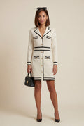 Cream Contrast Trim Button-front Tailored Mini Dress - Photo 1