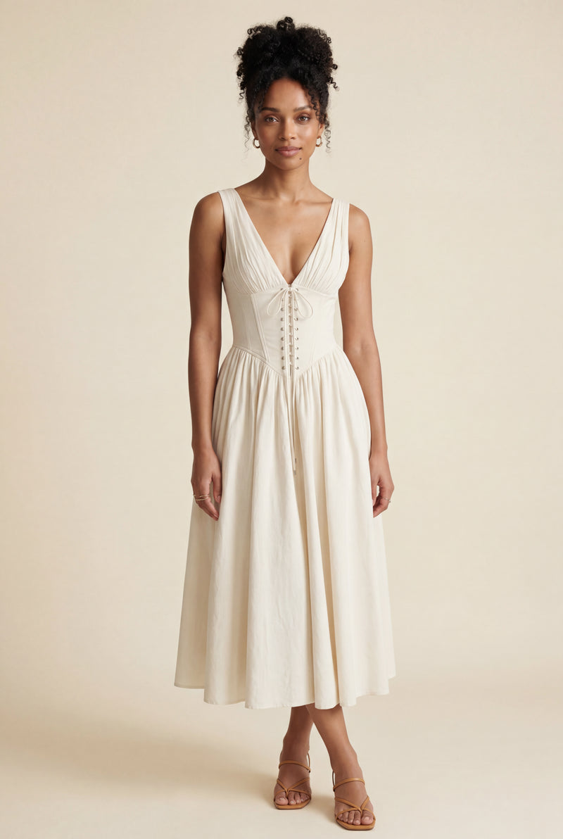 Midi Dress for Date Night with Square Neckline for Women