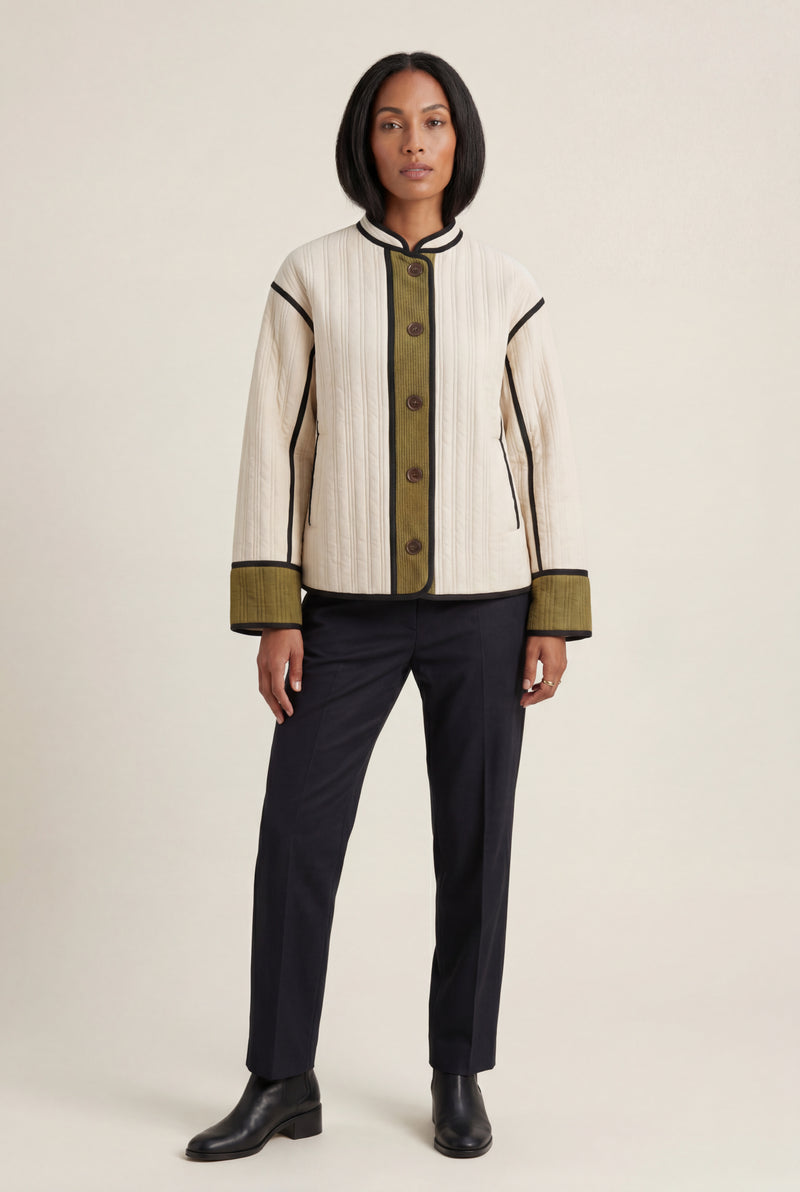 Cream Cream Contrast-trim Quilted Padded Jacket - Padded jackets - Photo 1
