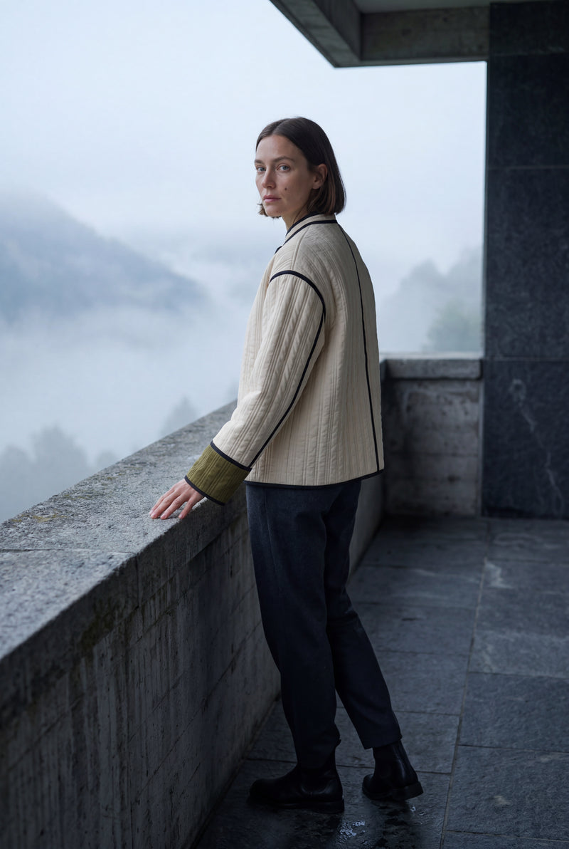 Cream Cream Contrast-trim Quilted Padded Jacket - Padded jackets - Photo 4