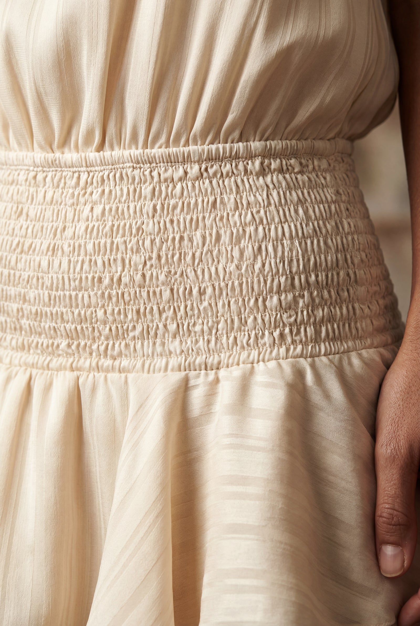 Cream Cream Pleated Halter Neck Tiered Mini Dress - Photo 3