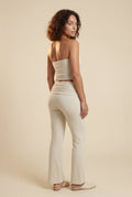 Cream Cream Ribbed Bandeau Crop Top Ruched Flared Pants Set - Co-ord sets - Photo 2
