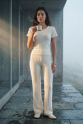 Cream Cream Ribbed Short Sleeve Loungewear Set - Photo 3
