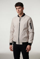 Cream Cream Slim-fit Zip-front Bomber Jacket with Ribbed Trim - Bomber jackets - Photo 1