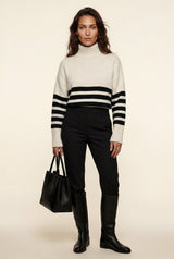 Cream Cream Striped Oversized Turtleneck Sweater - Oversized sweater - Photo 1