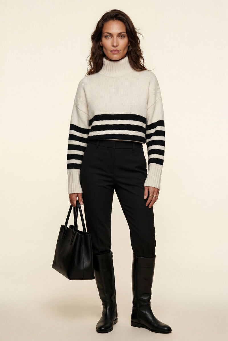 Cream Cream Striped Oversized Turtleneck Sweater - Oversized sweater - Photo 1