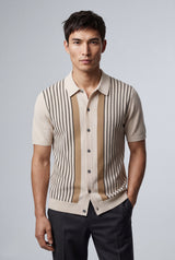 Cream Cream Vertical Stripe Button-front Polo Shirt - Polo shirts - Photo 1