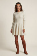 Cream Crew Neck Long Sleeve Fit and Flare Mini Dress - Photo 11