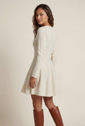 Cream Crew Neck Long Sleeve Fit and Flare Mini Dress - Photo 12