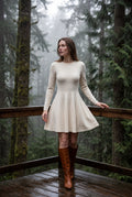 Cream Crew Neck Long Sleeve Fit and Flare Mini Dress - Photo 14