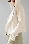 Cropped Waffle Zip-Up Hoodie in Cream — side