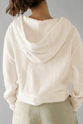 Cropped Waffle Zip-Up Hoodie in Cream — back