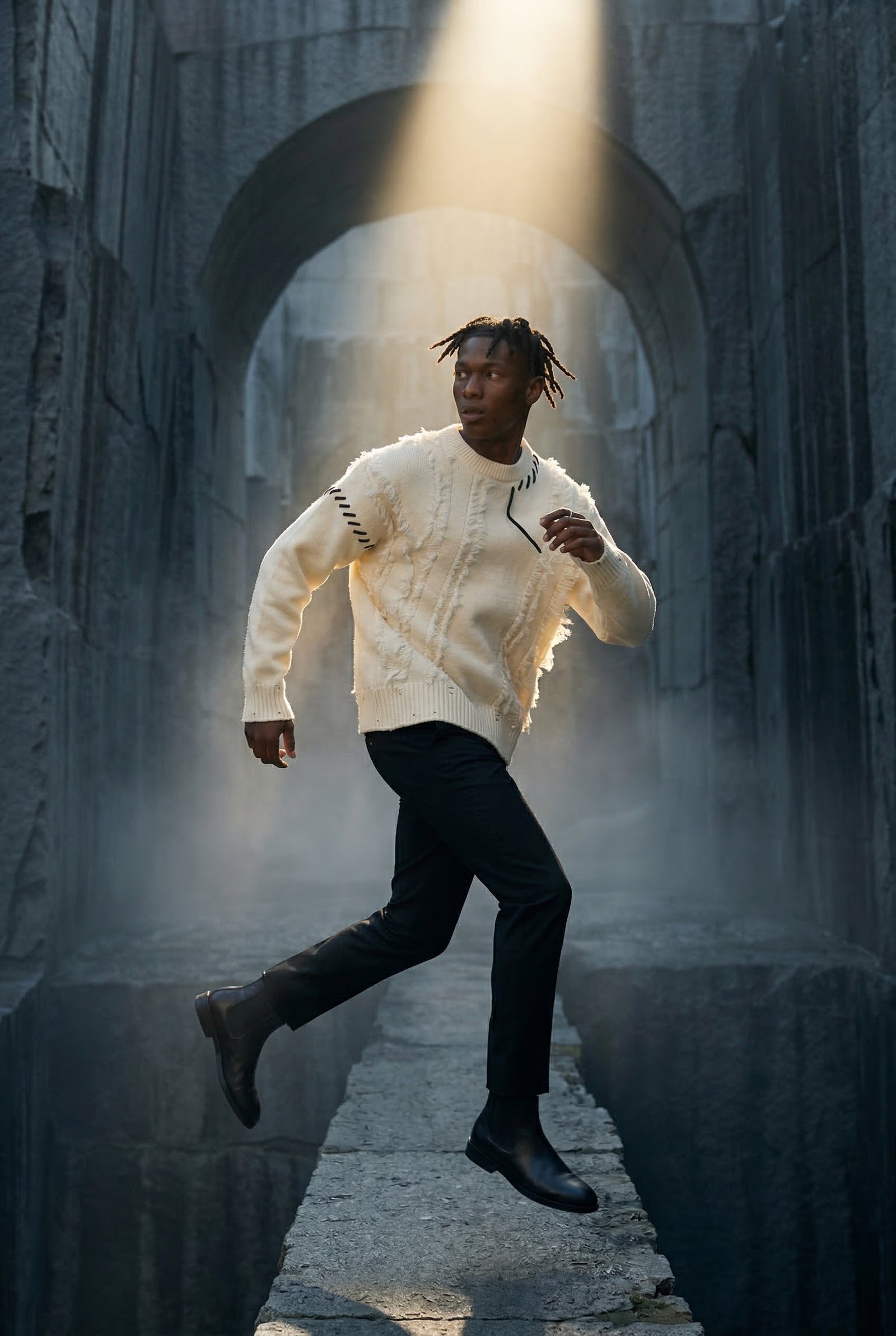 Cream Fringe Artisan Detail Crewneck Sweater - Photo 3