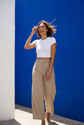 Camel High-waisted Pleated Wide-leg Tailored Trousers - Wide leg trousers - Photo 15