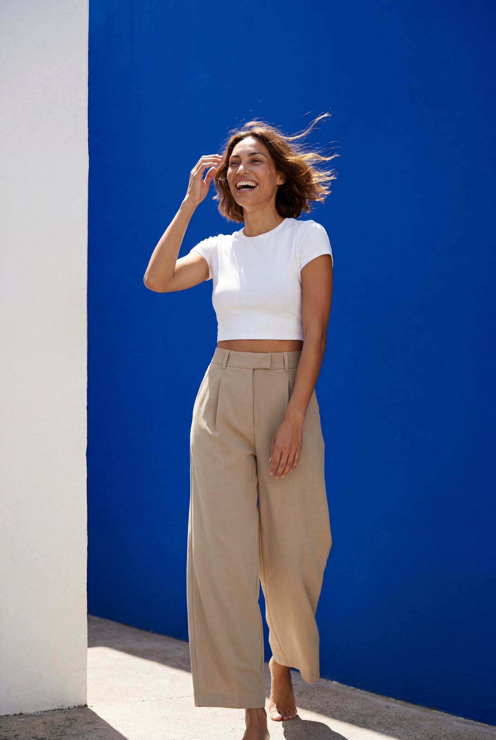 Camel High-waisted Pleated Wide-leg Tailored Trousers - Wide leg trousers - Photo 15