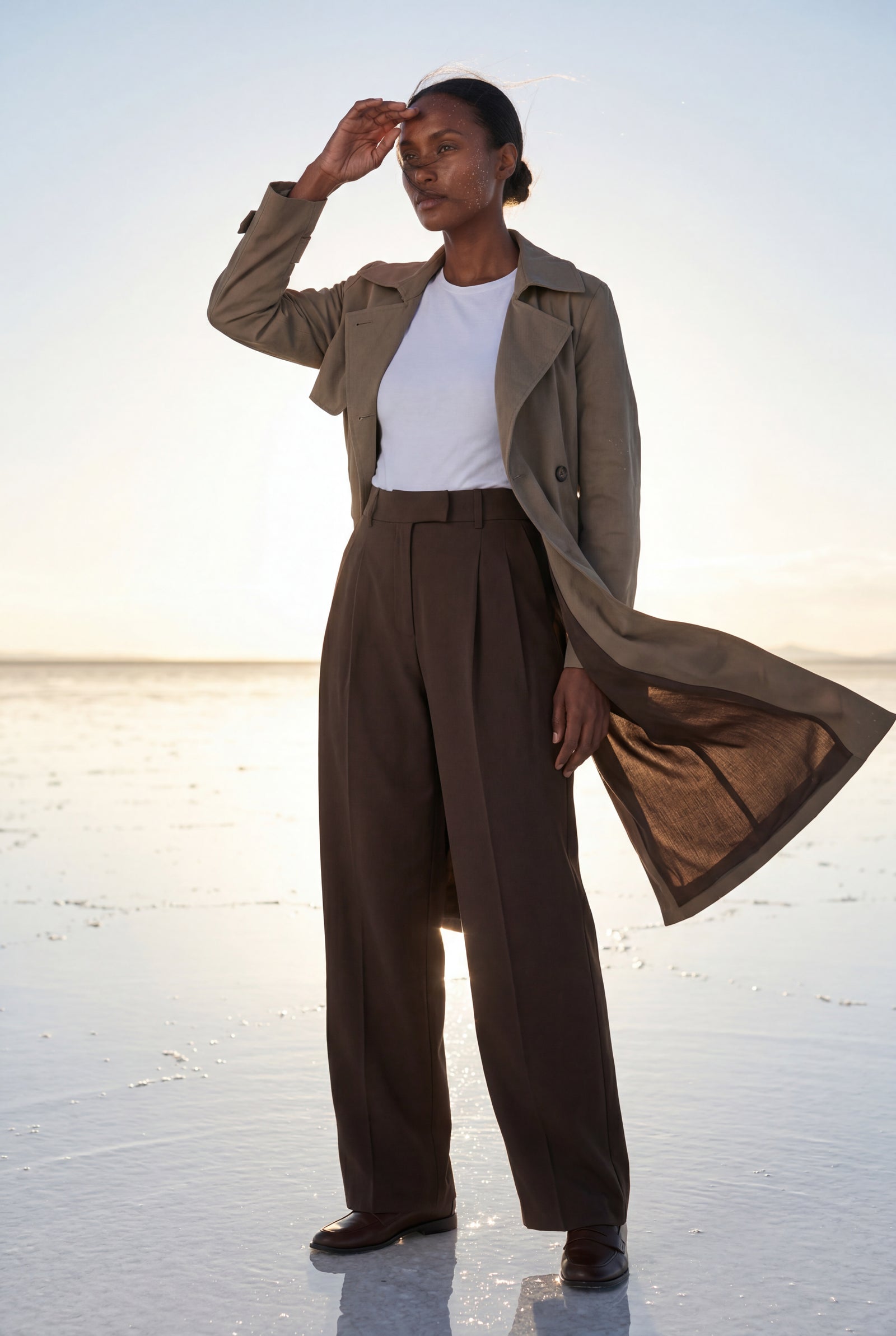 Brown High-waisted Pleated Wide-leg Tailored Trousers - Wide leg trousers - Photo 16
