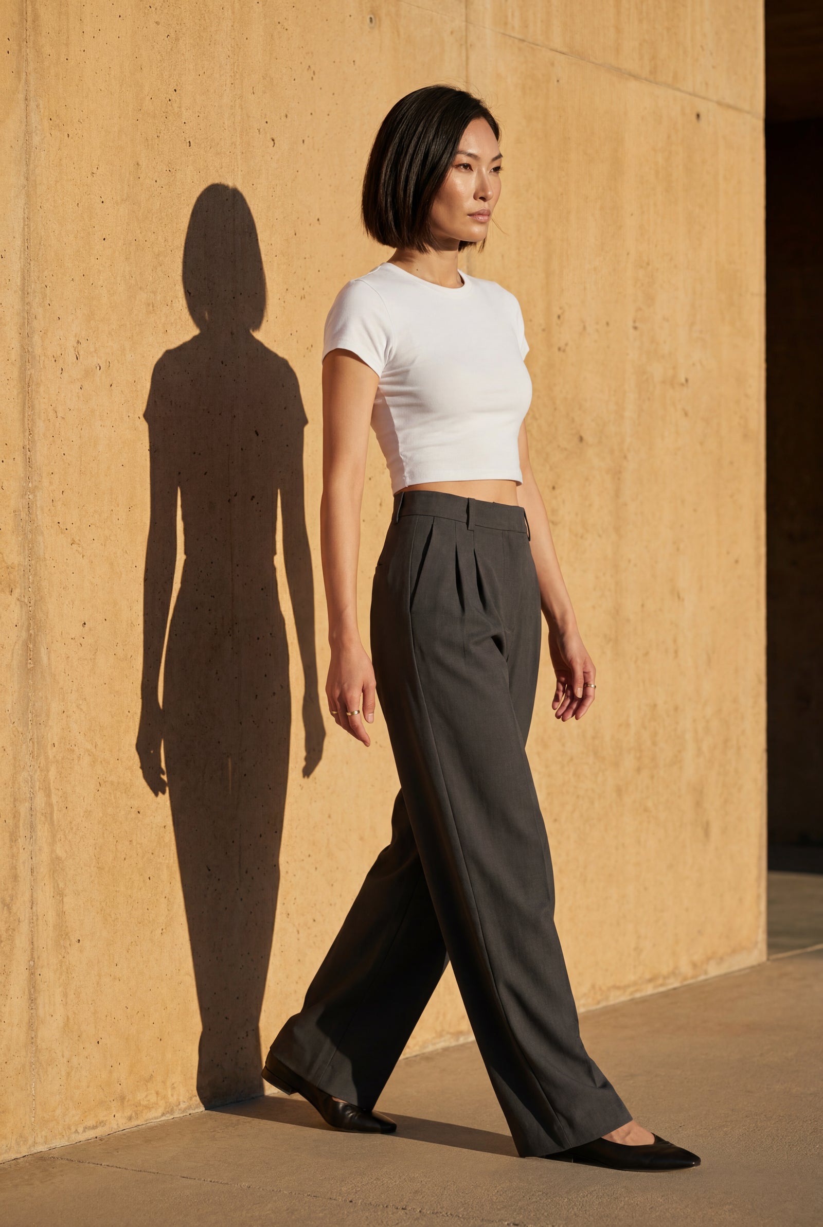 Dark Gray High-waisted Pleated Wide-leg Tailored Trousers - Wide leg trousers - Photo 17
