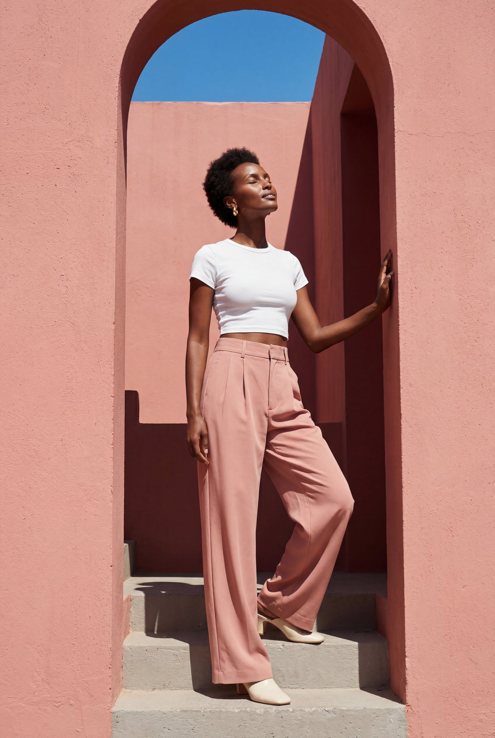 Pink High-waisted Pleated Wide-leg Tailored Trousers - Wide leg trousers - Photo 23