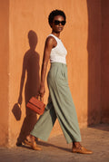 Sage Green High-waisted Pleated Wide-leg Tailored Trousers - Wide leg trousers - Photo 9