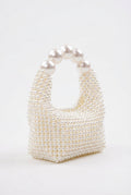 Cream Ivory Pearl-embellished Mini Clutch with Sculptural Handle - Evening clutch - Photo 1