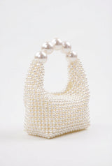 Cream Ivory Pearl-embellished Mini Clutch with Sculptural Handle - Evening clutch - Photo 1