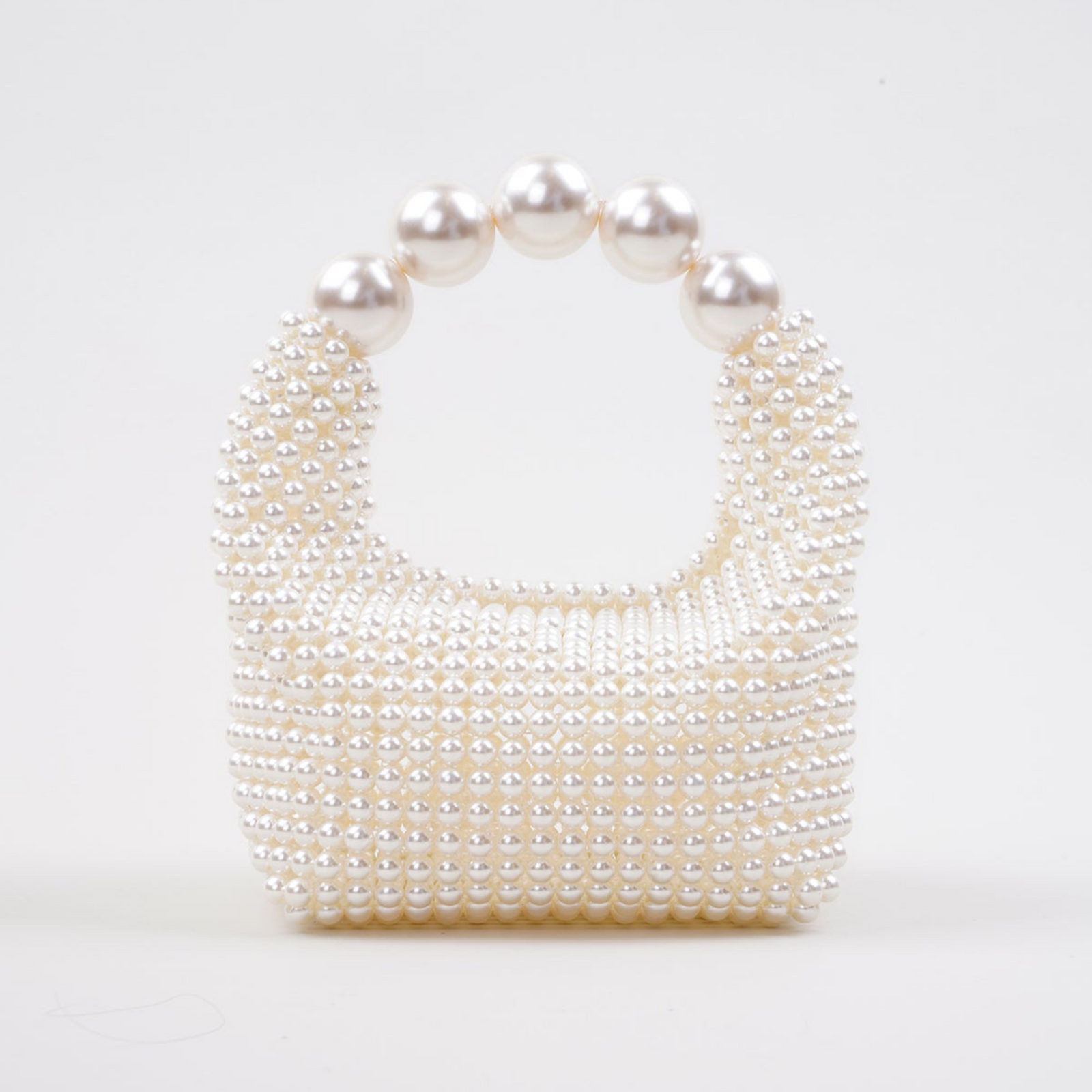 Cream Ivory Pearl-embellished Mini Clutch with Sculptural Handle - Evening clutch - Photo 3