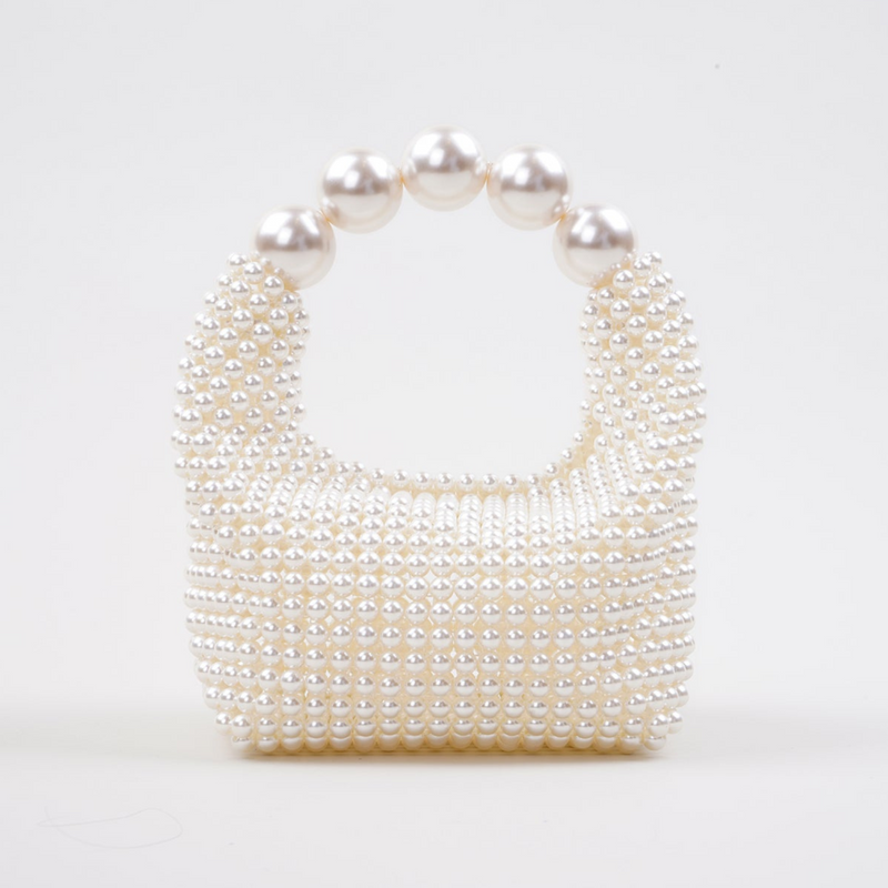 Cream Ivory Pearl-embellished Mini Clutch with Sculptural Handle - Evening clutch - Photo 3
