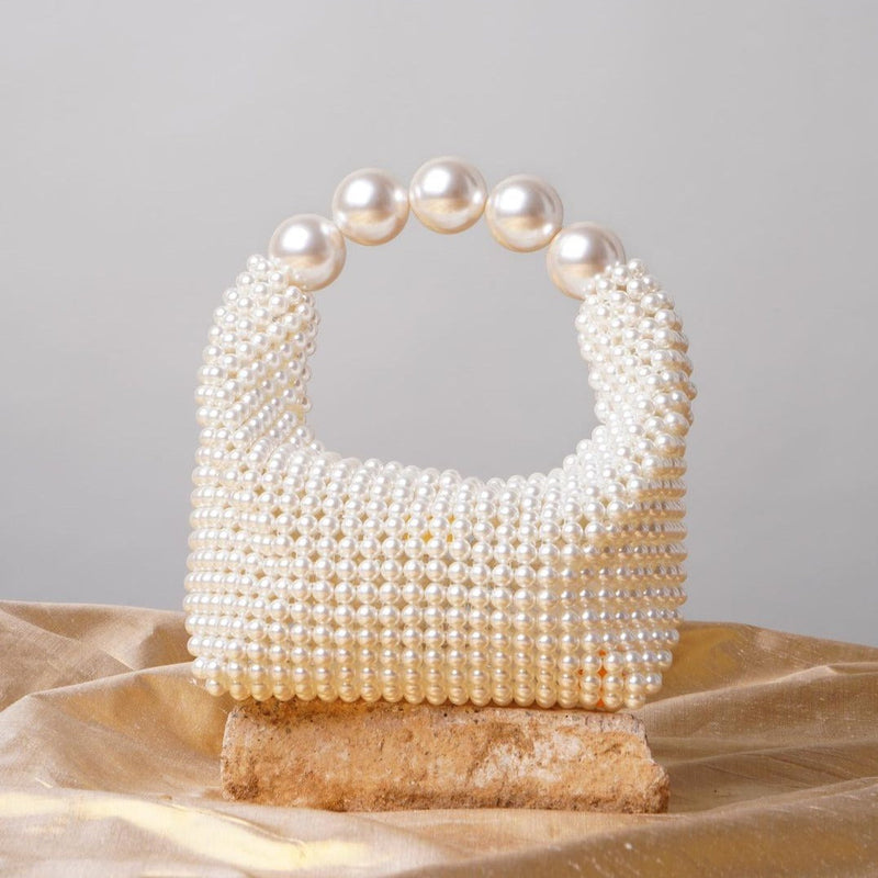 Cream Ivory Pearl-embellished Mini Clutch with Sculptural Handle - Evening clutch - Photo 4