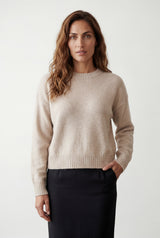 Cream Light Oatmeal Beige Relaxed Fit Crew Neck Pullover Sweater - Photo 1