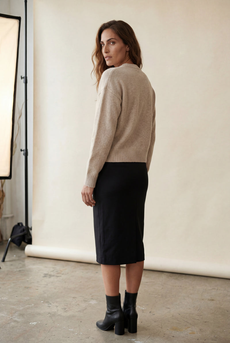 Cream Light Oatmeal Beige Relaxed Fit Crew Neck Pullover Sweater - Photo 2