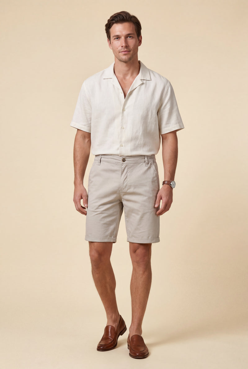 Cream Men's Slim Tailored Fit Chino Shorts with Elastic Waistband - Casual shorts - Photo 3