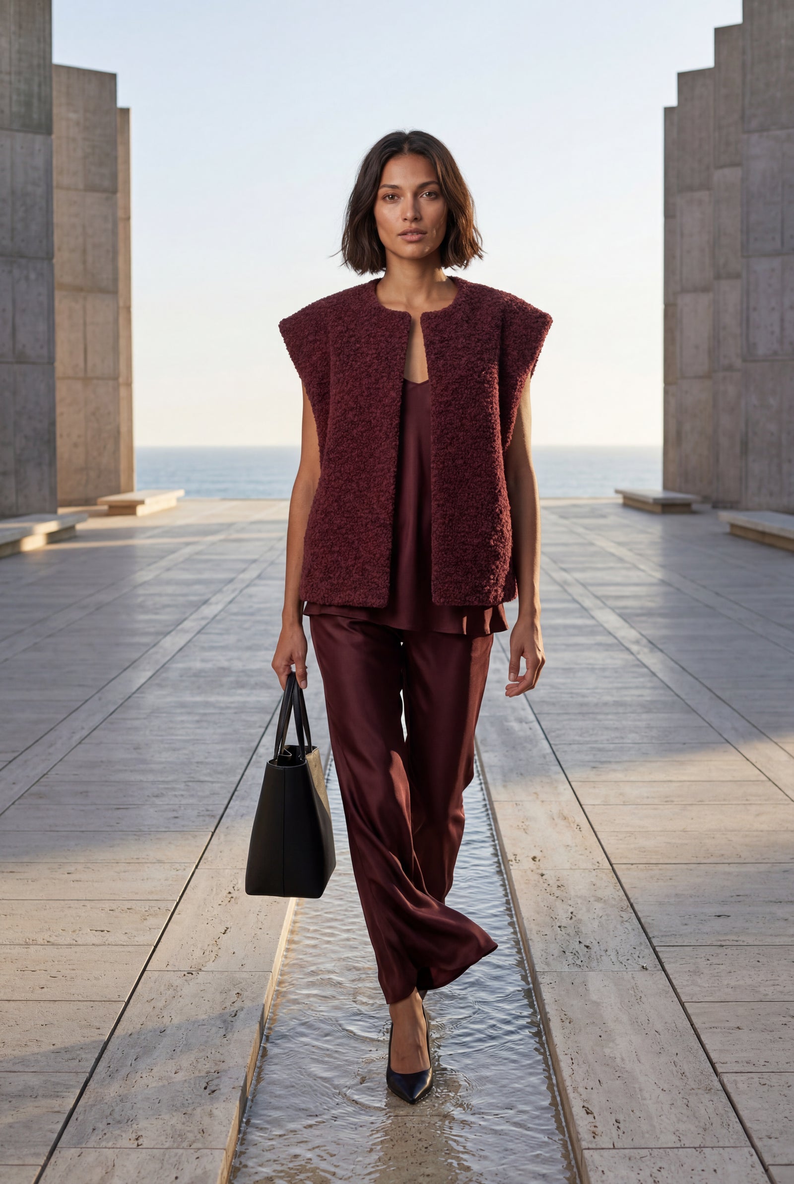 Burgundy Oversized Sleeveless Open-front Cardigan Vest - Oversized cardigan - Photo 14