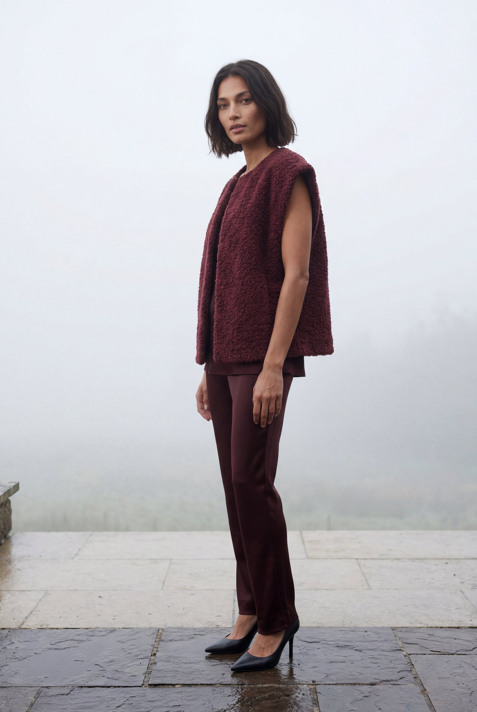Burgundy Oversized Sleeveless Open-front Cardigan Vest - Oversized cardigan - Photo 15
