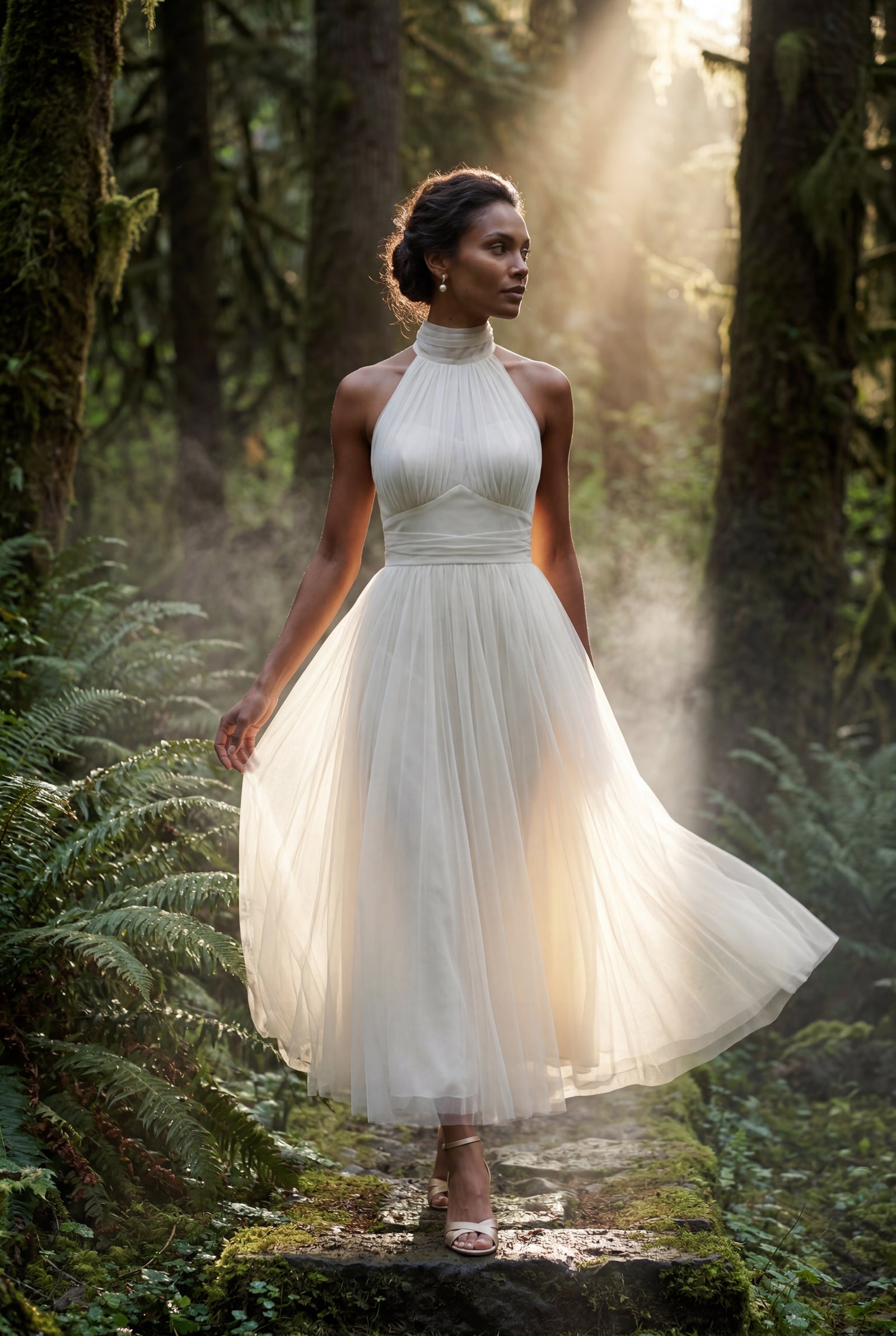 Cream Pleated Halter Neck Midi Dress with Open Back Detail - Halter neck dress - Photo 10