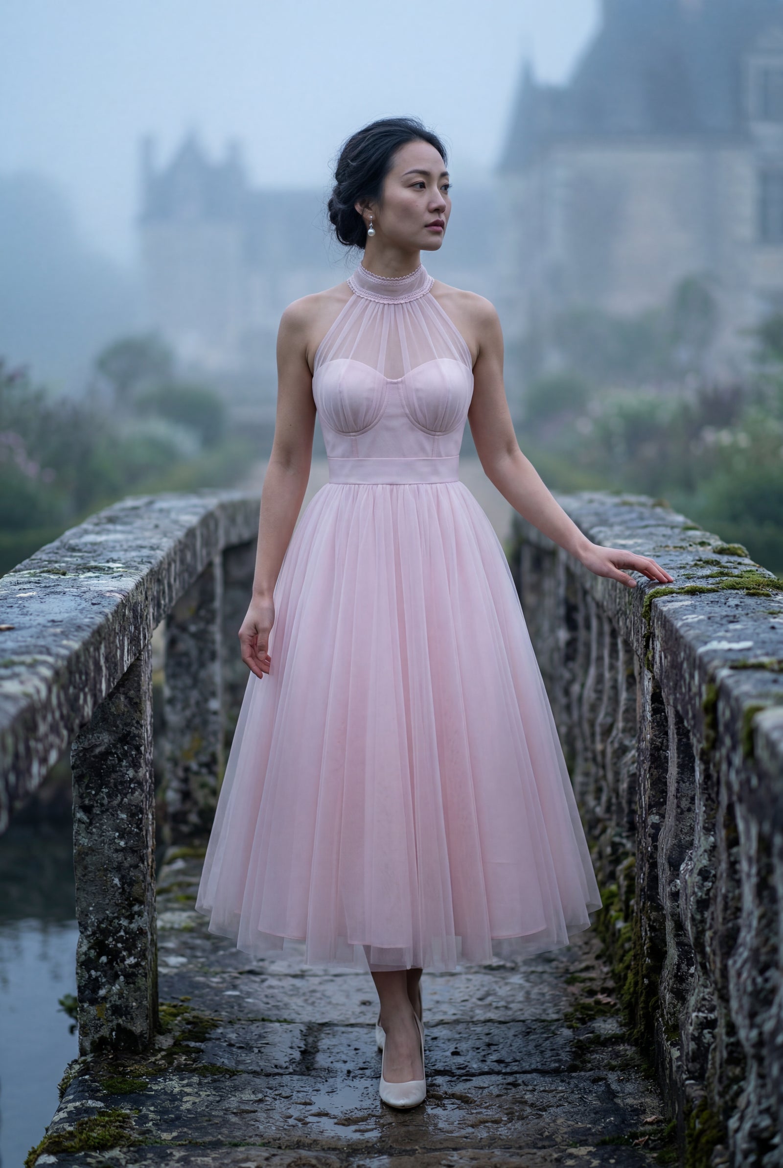 Pink Pleated Halter Neck Midi Dress with Open Back Detail - Halter neck dress - Photo 31