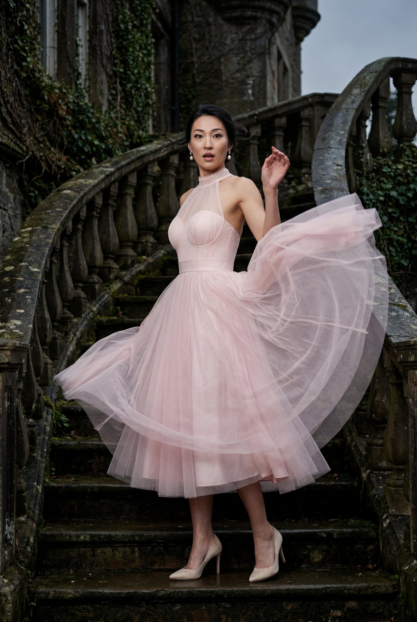 Pink Pleated Halter Neck Midi Dress with Open Back Detail - Halter neck dress - Photo 32