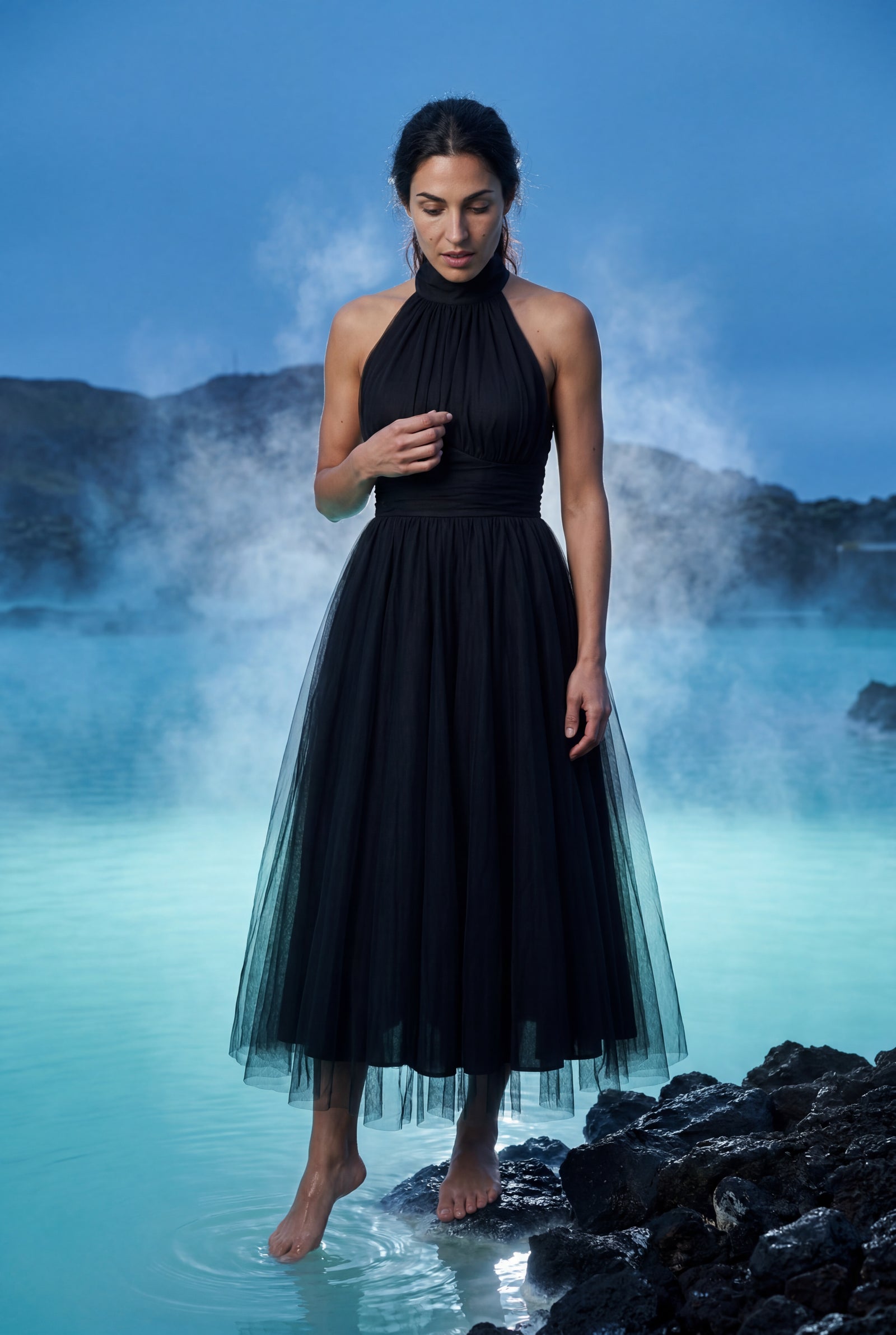 Black Pleated Halter Neck Midi Dress with Open Back Detail - Halter neck dress - Photo 8