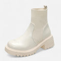 Cream Ribbed Sock Chunky Block Heel Ankle Boots - Mid heel ankle boots - Photo 4
