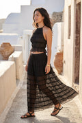 Black Sheer Tiered Halter Maxi Skirt Set with Ruched Crop Top - Maxi dress - Photo 4