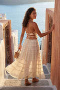 Cream Sheer Tiered Halter Maxi Skirt Set with Ruched Crop Top - Maxi dress - Photo 5