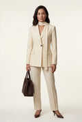 Cream Single-breasted Blazer with Scarf Detail and Notched Lapel - Blazers - Photo 1