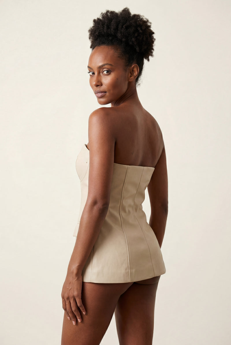 Cream Strapless Sweetheart Bow Detail Tailored Blazer Top - Blazer tops - Photo 3