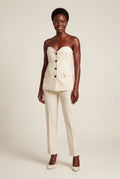 Cream Strapless Sweetheart Neckline Tailored Evening Pantsuit - Photo 5