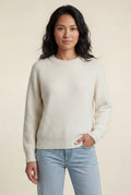Cream Vertical Ribbed Crewneck Relaxed Fit Sweater - Knit sweater - Photo 1