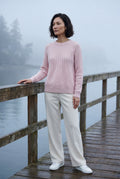 Baby Pink Vertical Ribbed Crewneck Relaxed Fit Sweater - Knit sweater - Photo 12