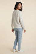 Cream Vertical Ribbed Crewneck Relaxed Fit Sweater - Knit sweater - Photo 3